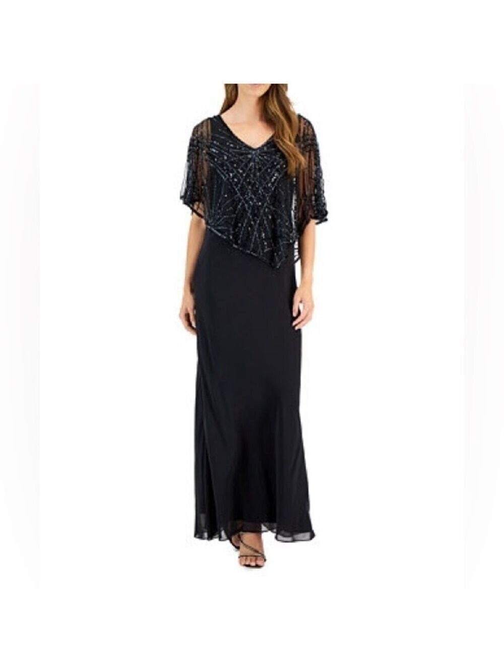 J KARA Caplet Embellished Overlay Gown Sz 14P